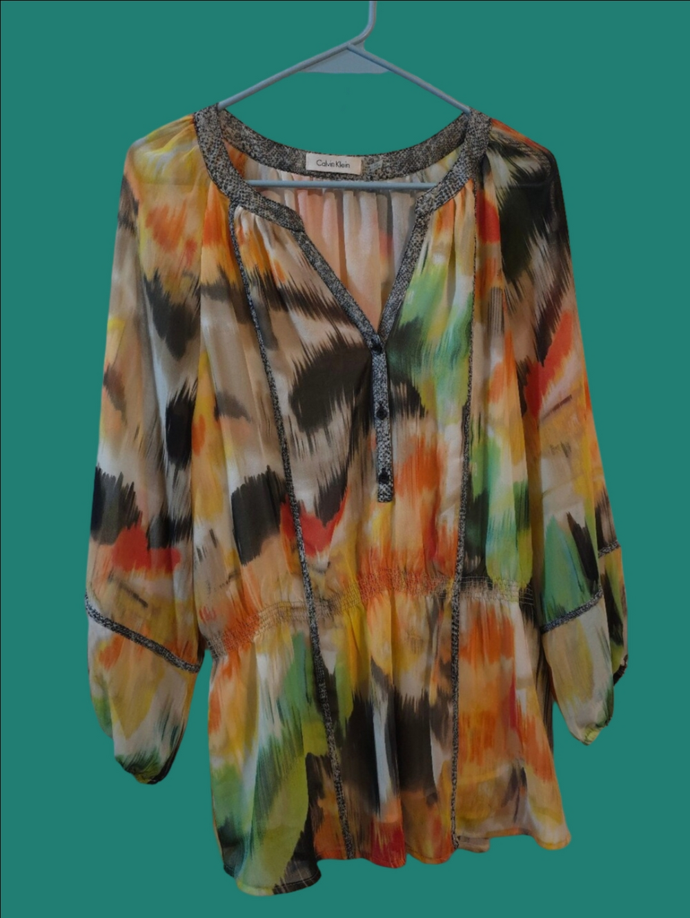 4/$67 Deal! Calvin Klein Multicolor Brushstroke Sheer Tunic